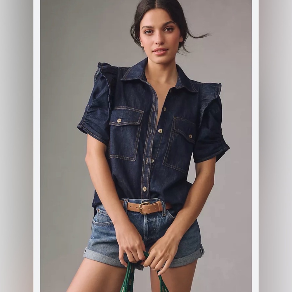 Pilcro Ozzie Ruffle Sleeve Shirt - Indigo